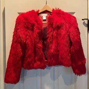 Girls Cotton Emporium Red Faux Fur Jacket Size 12